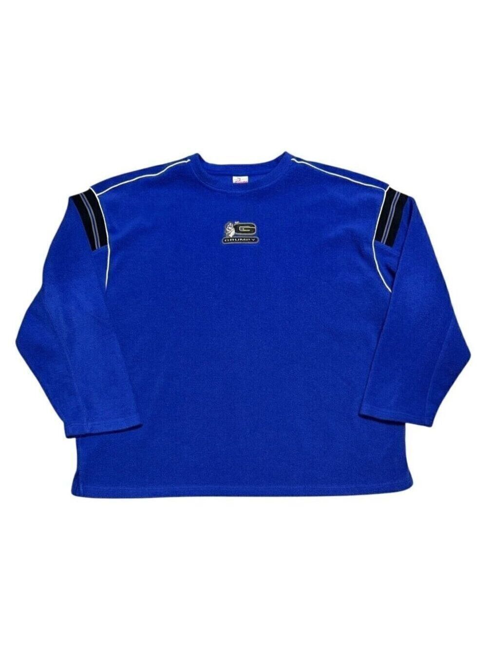 VINTAGE Y2K Disney GRUMPY Snow White Fleece Blue Retro Sweatshirt Mens XXL